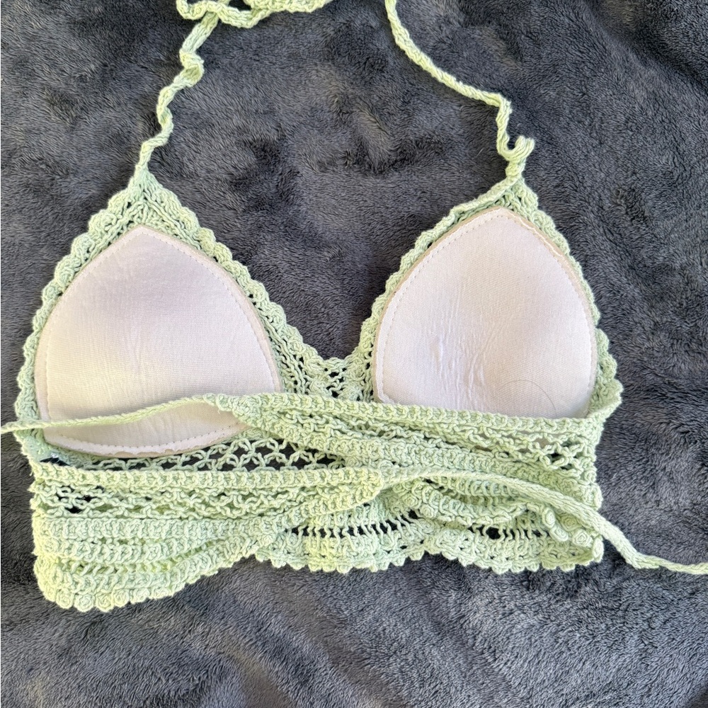 Green Crochet Swim Coverup with Scalloped Edges